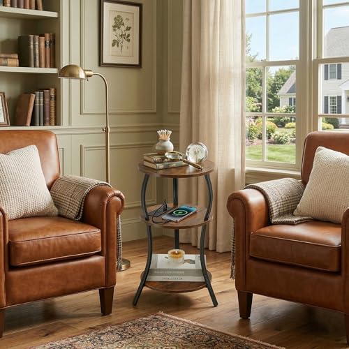 YEAKOO Small Side Table with Charging Station,3-Tier Round end Table - Image 5