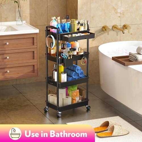 SUNALLY Makeup Cart Organizer with Drawer,4 Tier Rolling Makeup Cart, Black - Image 7