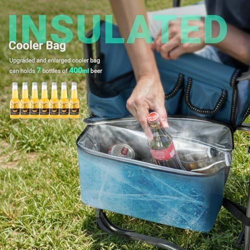 Overmont Folding Camping Chair with Side Table, Cooler Bag, 400 lb Capacity - Image 5