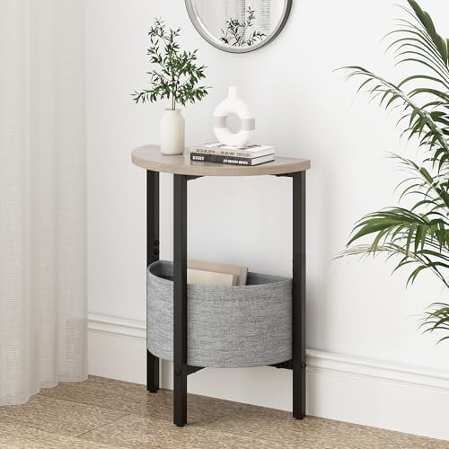 Vagusicc Small Round Side Table End Table, Tall Accent Table with Storage Basket, Set of 2 Half Round Tables Half Moon Tables, Coffee Bedside Tables, Modern Nightstand for Living Room Bedroom, Gray - Image 2