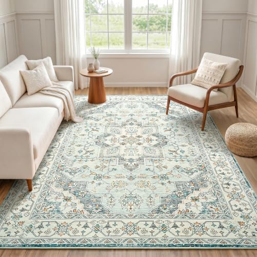 Hanples 5x7 Area Rugs for Living Room, Washable Rug Vintage Floral, Blue by Hanples