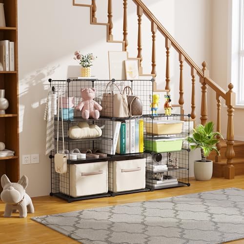 C&AHOME Wire Cube Storage Unit, Interlocking Metal Wire with Divider, Black - Image 7