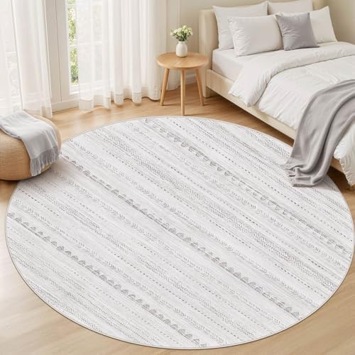 Nakagishi Round Rug Boho Area Rugs: 5x5 Washable Large Circle Neutral Soft Stain Resistant Non-Slip Carpet for Women Aged 25-45 Farmhouse Decor Enthusiasts - Living Room Bedroom Dining Room Nursery - Image 5