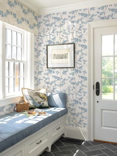 Ismoon Blue and White Forest Peel Stick Wallpaper for Modern Bedroom Wall | Renter Friendly Viny Wallpaper Tree Leaf Contact Paper Removable Self Adhesive Waterproof Textured 17.3x78.7in - Image 4