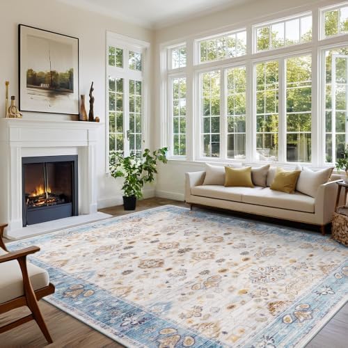 Hanples 4x6 Area Rugs for Living Room, Washable Rug Vintage Floral, Blue - Image 5