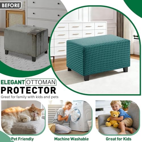 MAXIJIN Stretch Ottoman Cover Rectangular Ottoman Slipcovers for Footstool with Elastic Band Square Folding Storage Stool Furniture Protector Removable Washable (Large, Peacock Blue) - Image 7