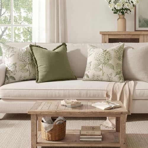 Set of 2 Decorative Floral Pillow Covers 18x18 Inch Sage Green - Image 4