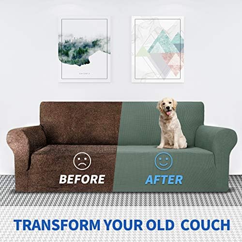 MAXIJIN Stretch Loveseat Sofa Slipcovers 1 piece Love Seat Couch Covers for 2 Cushion Couch Non Slip Sofa Cover Washable Dog Cat Proof Furniture Protector Pet Friendly (Loveseat, Pea Green) - Image 4