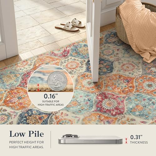 Lahome Round Moroccan Washable Rug, Soft Vintage Small Round Rug 3ft Non-Slip, Ultra-Thin Distress Circle Carpet for Bedroom Entryway Kitchen Bathroom Elise, Burnt Orange - Image 3