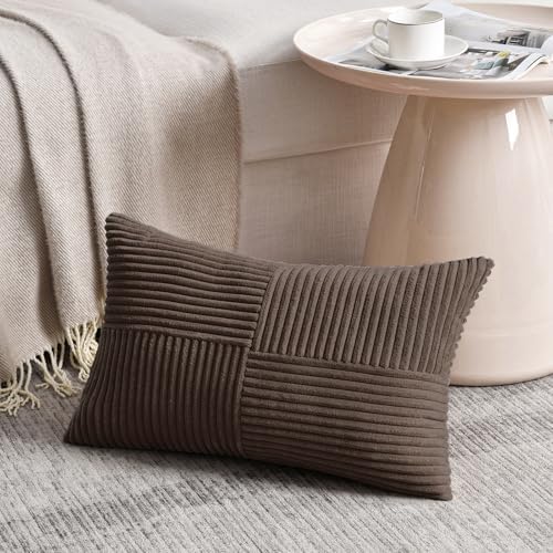 Fancy Homi 2 Packs Dark Brown Lumbar Decorative Throw Pillow Covers 16x32 Inch for Living Room Couch Bed, Rustic Farmhouse Boho Home Decor, Soft Striped Corduroy Rectangle Accent Cushion Case 40x80 cm - Image 2