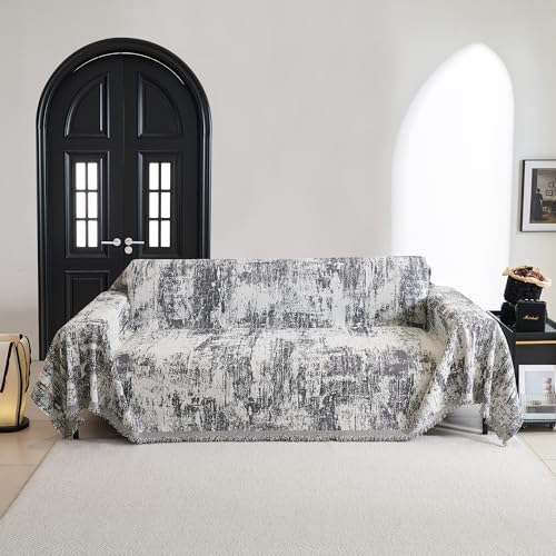 MYSKY HOME Sectional Couch Cover Deep Grey Abstract Geometric Sofa Covers for Sectional Sofa L Shape Chenille Couch Protector for Dogs Pets Couch Throw Cover Washable Durable for Home Decor, 91" X134" by MYSKYHOME