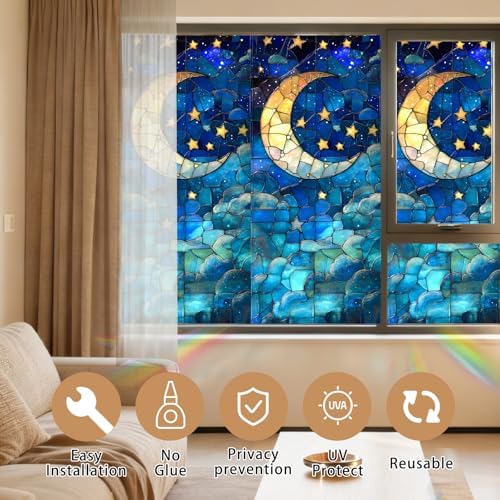 Nuxovilar Star Moon Golden Cloud Pattern Window Film 17.7x39.4 in PVC - Image 5