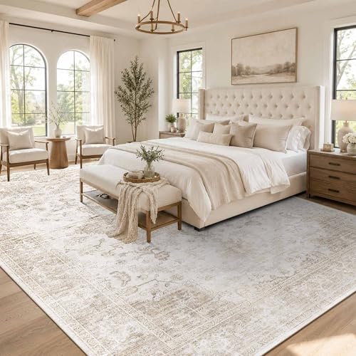Rugxara 9x12 Extra Large Area Rug,Neutral Vintage Boho Rug for Living Room - Image 2