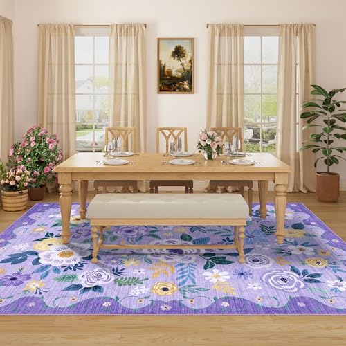 DUKINO 6x9 Area Rugs, Floral Washable Rug for Bedroom Non Slip, Purple - Image 5