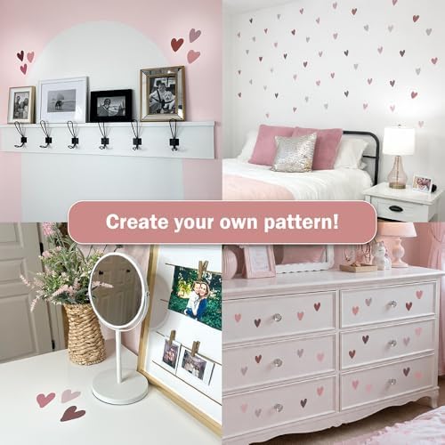 Boho Hearts Wall Decals - Set of 62 Pink, Beige, Brown & Mauve Heart Stickers for Bedroom, Nursery & Living Room - Peel & Stick Removable Vinyl Wall Decor - Image 3