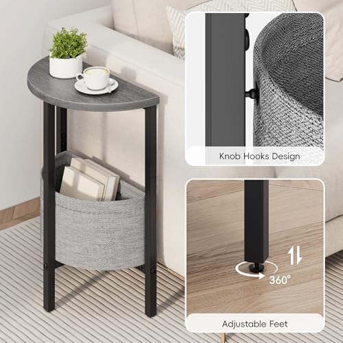 Vagusicc Small Round Side Table End Table, Tall Accent Table with Storage Basket, Set of 2 Half Round Table Half Moon Tables, Coffee Bedside Table Modern Nightstand for Living Room Bedroom Gray Walnut - Image 6