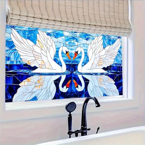 HOMETITUTE Swan Pair Stained Glass Window Cling 39.3x17.7 Inch PVC - Image 5