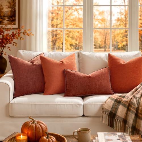 MIULEE Fall Decorative Couch Throw Pillow Covers 18x18 Inch Burnt Orange - Image 5
