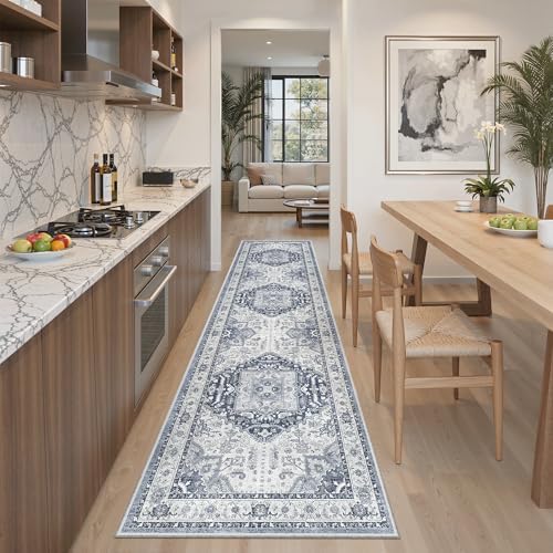 Madane Hallway Runner Rug 2x8 Washable Kitchen Rugs Non-Slip, Navy/White - Image 3
