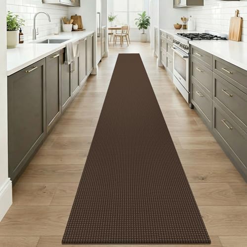 KOZYFLY Braided 2x20 Runners Rugs for Hallway, Extra Long Washable Runner Rug, Woven Non Slip Kitchen Runner, Cotton Entryway Rug, Floor Carpet for Entry, Aisle, Hall, Brown/Dark Brown - Image 2
