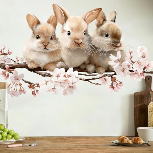 ANNA QUEEN Cute Bunny Wall Decals with Cherry Blossoms | Peel and Stick Spring Animal Wall Stickers – Removable Nursery Vinyl Wall Art for Kids Room, Bedroom, Living Room & Easter Décor - Image 3