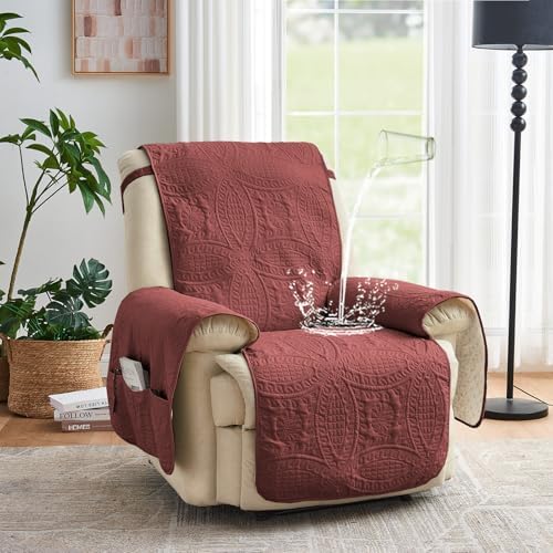 Large Quilted Recliner Chair Covers, Waterproof Red Chair Covers, Lazy Boy Chair Covers, Pet Friendly Recliner Slipcover for Dogs Cats, Washable Furniture Protector (Recliner 30", Red) - Image 2
