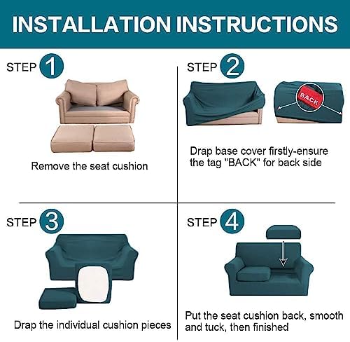 Turquoize 3 Piece Sofa Covers for 2 Cushion Couch Sofa Slipcover Soft Couch Cover for Dogs-Washable Sofa Furniture Covers with 2 Individual Cushion Covers, Feature Fabric (2 Cushion Sofa, Deep Teal) - Image 6
