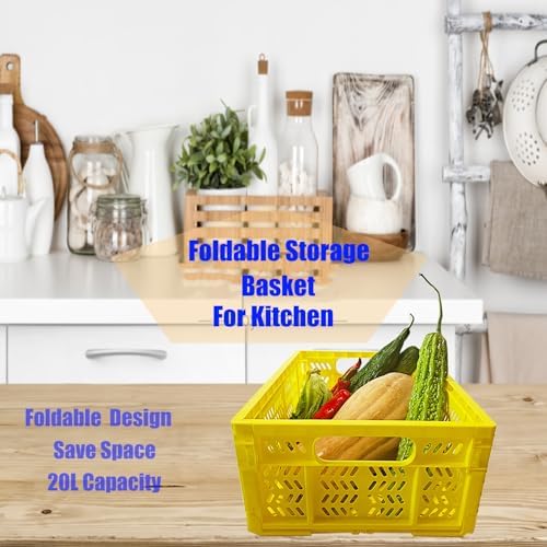 20L Folding Crate, 4Pack Plastic Storage Baskets Organizer for Home and Office,Collapsible Storage Crates for Home Office and Outdoor Organizer.(Yellow) - Image 5