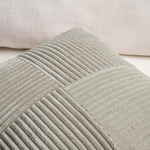Fancy Homi Set of 2 Neutral Grey Boho Long Lumbar Body Decorative Throw Pillow Cover 14x36 Inch for Bed Couch Bedroom Bench, Soft Patchwork Corduroy Textured Pillow Case, Rustic Farmhouse Room Décor - Image 3