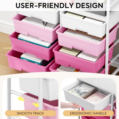 APEXCHASER Rolling Storage Cart with 8 Large Drawers, Wooden Tabletop - Image 5