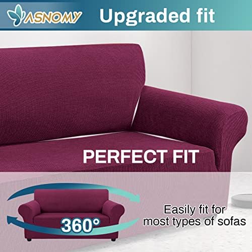Asnomy Stretch Couch Covers Washable, loveseat Cover Slipcovers,Wine Red - Image 5