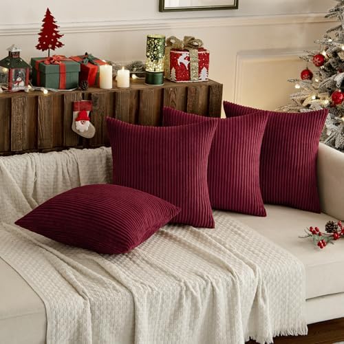 MIULEE Soft Corduroy Decorative Throw Pillow Covers Burgundy 18x18 - Image 3