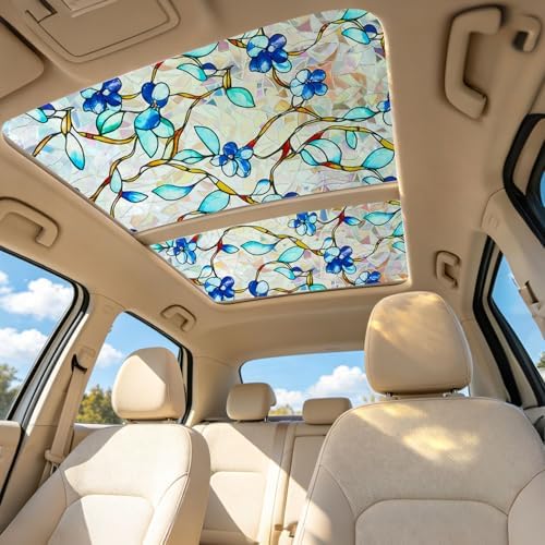 Rainbow Window Privacy Film, Heat & UV Blocking Stained Glass Static Cling with Blue Vine Floral Pattern for Home, Bathroom Window or Door (Installation Tools, 23.6"×78.7") - Image 7
