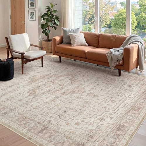 Rugxara 5X7 Washable Area Rug for Living Room, Vintage Neutral Beige by Rugxara