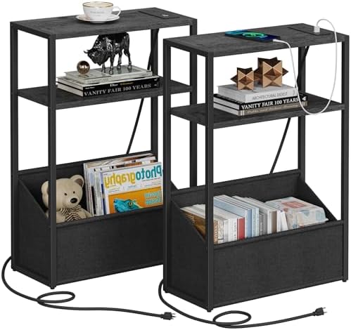 TUTOTAK Narrow Side Tables with Charging Station, Slim End Tables Set of 2 by ChoosetutotakFurnitureBuildYourCozyHome