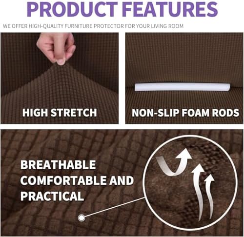 ZNSAYOTX Super Stretch Couch Cover (72"-92") Universal Sofa Covers with Elastic Bottom, Dog Cat Pets Friendly Washable Furniture Protector Fitted Sofa Slipcovers Stay in Place (Coffee, Sofa) - Image 4