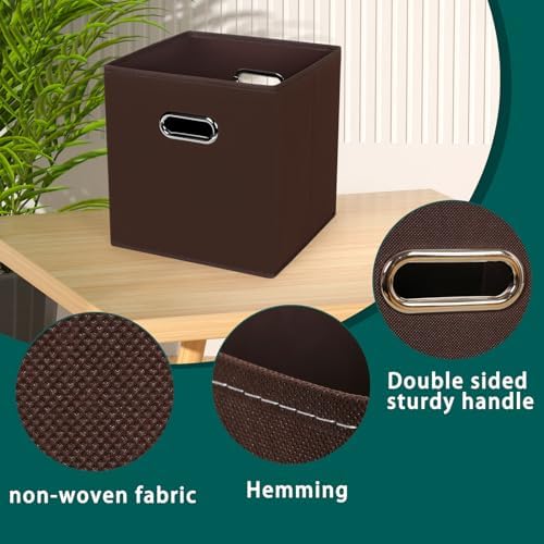 Black Foldable Storage Cubes Bins, Fabric Storage Box Cubes Organizer Baskets with Dual Handles for Home Organizer,Set of 6,(Coffee) - Image 7