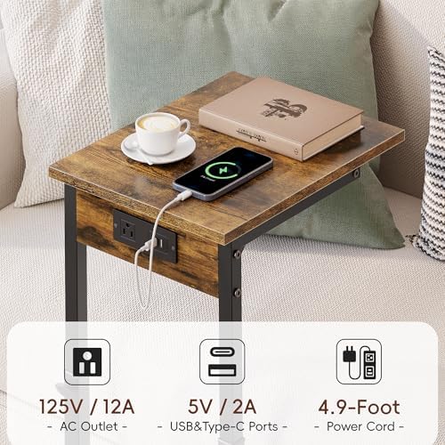 Vagusicc C Shaped End Table with Charging Station, 33"Tall Side Table for Couch, C-Table End Table Adjustable Height Side Table,Slide Under Couch Table TV Tray Table for Sofa,Living Room,Bedroom,Brown - Image 7