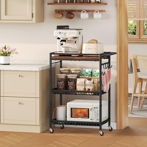 Microwave Kitchen Rolling Cart, 35.43" H Microwave Table Stand with Lockable Wheels, Utility Cart with Adjustable Shelf for Small Kitchen Island, Coffee Bar Table, Appliance Storage, Bakers Rack - Image 5