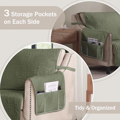 Olive Green Loveseat Covers for 2 Cushion Couch, Water-Repellent Slip Covers for Sofa, Washable Love Seat Quilted Couch Cover, Pet Friendly Loveseat Slipcovers (Loveseat 48", Olive Green) - Image 4