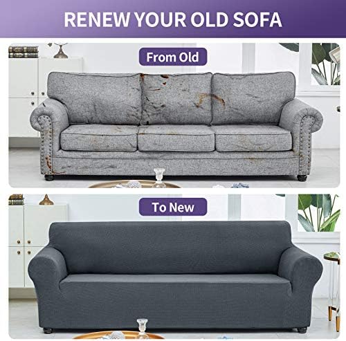 Joccun Stretch Couch Cover Slipcovers, 1-Piece Sofa Covers for 3 Cushion Couch Spandex Jacquard Washable Furniture Protector Cover for Living Room,Kids,Pets(Sofa,Gray) - Image 6