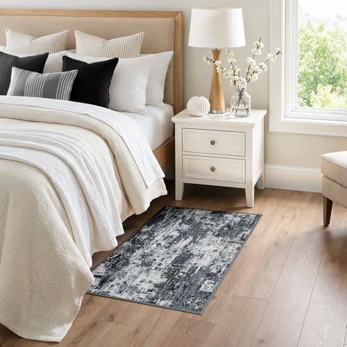 RELEANY Washable 3'x4' Abstract Area Rug for Living Room Black White - Image 2