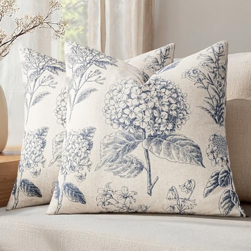 Set of 2 Euro Floral Pillow Covers 24x24 Inch Light Blue by SWANCOCO