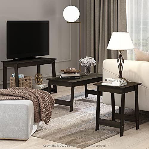 Furinno BEGINNING Side Table, Square Modern End Table with H-Legs, Night Stand, Bedside Table, Soft Edges, Easy Assembly, for Living Room, Bedroom, Espresso - Image 2