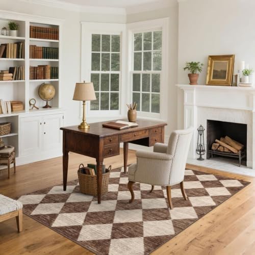 4x6 Covered Outdoor Patio Rug - Brown Beige Checkered Entry Rug - Image 7