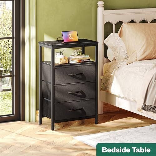 Huuger Nightstand with Charging Station, 27.6 Inch Bedside Table,Side Table - Image 2