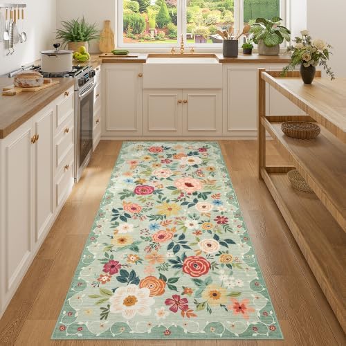DUKINO 3x7 Kitchen Runner Rug, Washable Rug for Hallway Non Slip, Green - Image 4