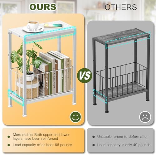 Narrow Side Table, Skinny End Tables with Magazine Holder, Small Sofa Table for Small Spaces, Space-Saving Design, Slim Nightstand Bedside Table for Living Room, Bedroom, Office, White - Image 6