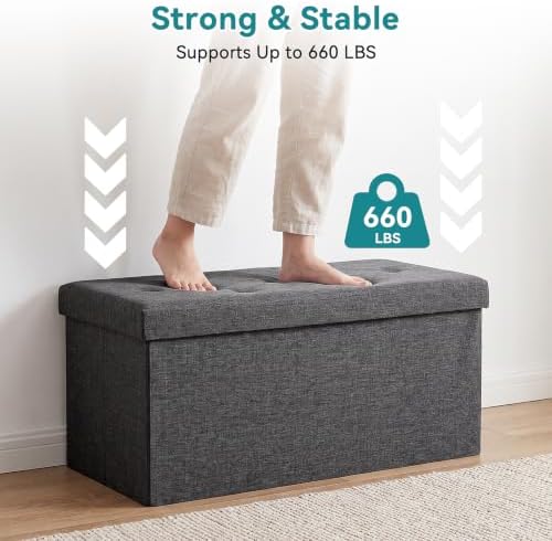 OLIXIS 30 Inch Folding Storage Ottoman Bench, Gray Ottoman with Storage - Image 4