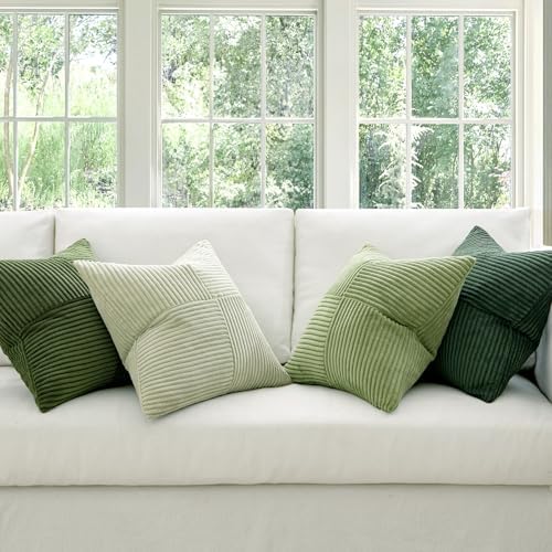 MIULEE Spring Green Decorative Throw Pillow Covers 18x18 Inch Set of 4 Boho Farmhouse Cushion Covers Mordern Nordic Pillow Cases Soft Corduroy Gradient Home Decor for Couch Sofa Living Room Bed - Image 2